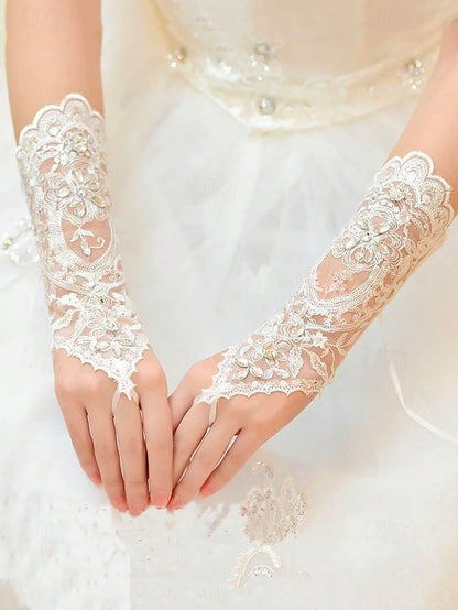 Gloves Wedding with Lace Pearls Elegant Bridal – Accessories