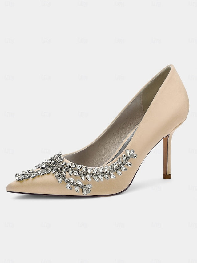 Heels Stiletto Satin Women's Rhinestone-Embellished –