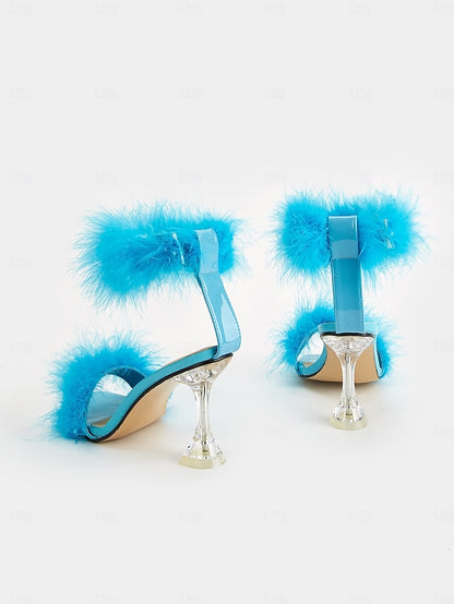 High with Sandals Turquoise Feather-Embellished Heel Clear