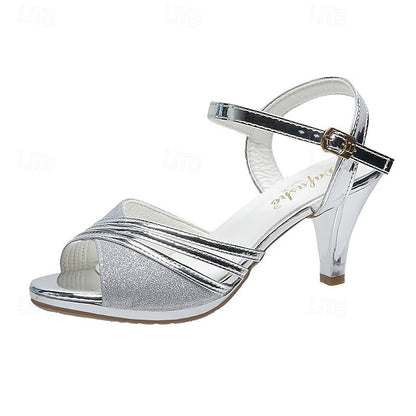 Heel with Straps Glitter - Mid Women's Sandals Silver