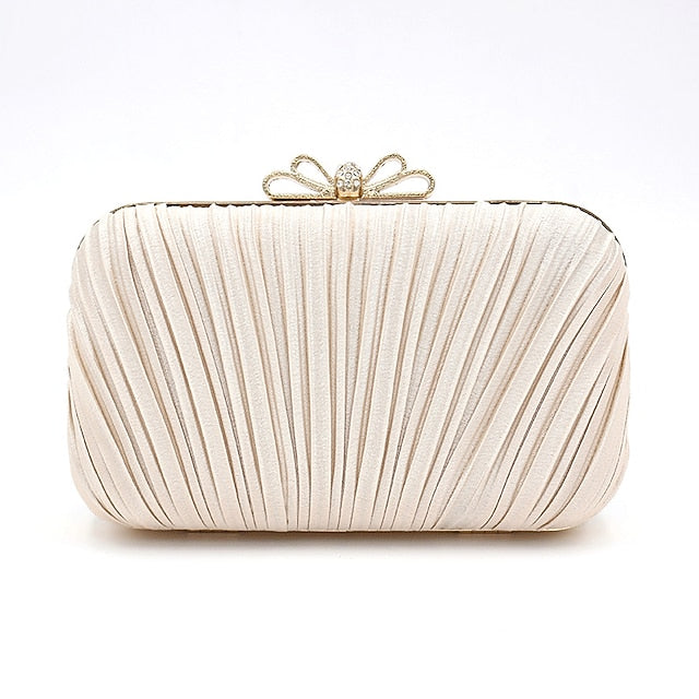 Women's – Bag Elegant Rhinestone Clutch White Bow Pleated