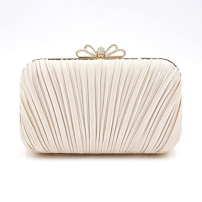Women's – Bag Elegant Rhinestone Clutch White Bow Pleated