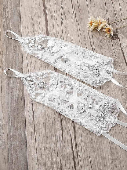 Gloves Wedding with Lace Pearls Elegant Bridal – Accessories