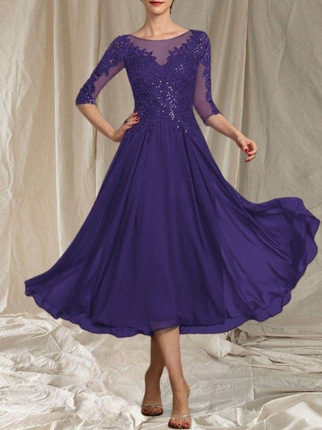 Neck A-Line Mother Bride Guest Crew the Elegant Wedding Dress of