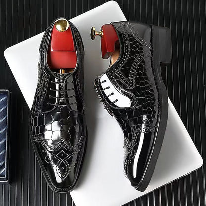 Leather with Patent Brogue Shoes Men's Burgundy Oxford