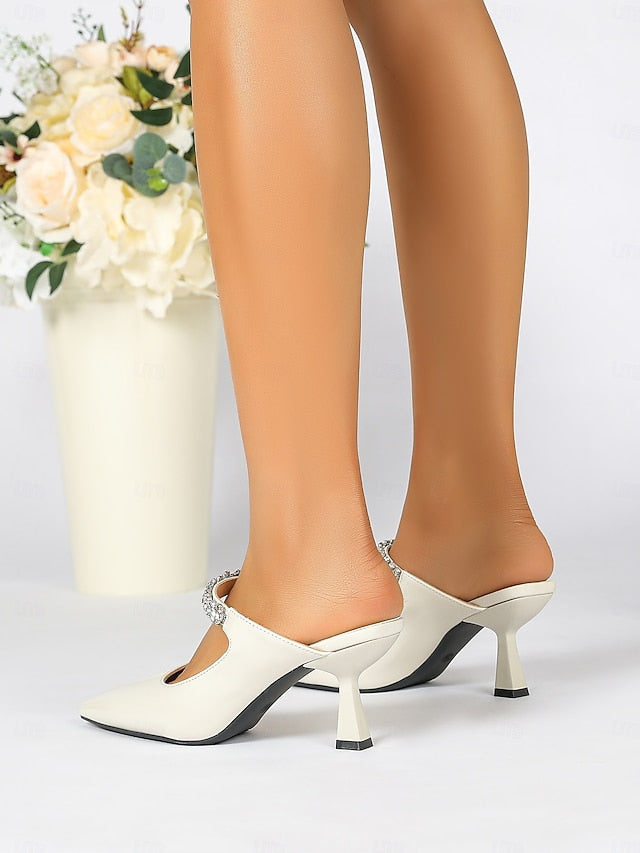 Pointed-Toe Rhinestone Slip-On Embellished Women's Heeled
