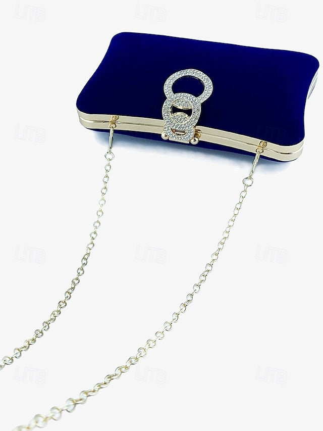 Blue Clutch Women's with Velvet Ring Bag Elegant Rhinestone