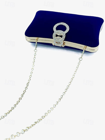Blue Clutch Women's with Velvet Ring Bag Elegant Rhinestone