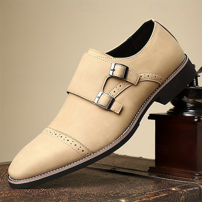Faux Monk Double Shoes Beige Strap with Leather Men's