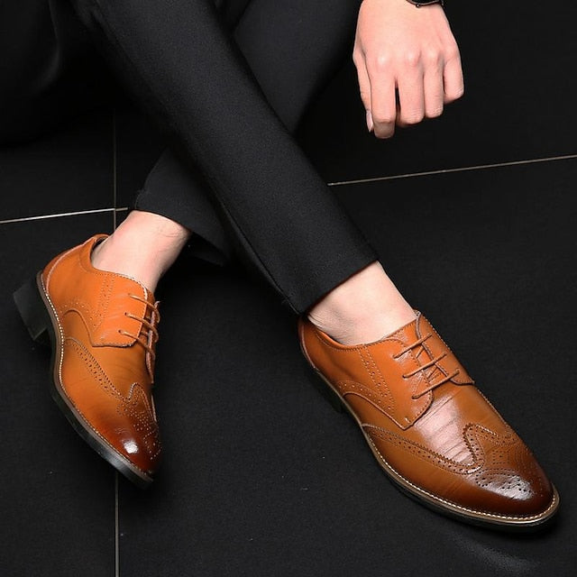 Blue Brogue with Shoes Faux Oxford Classic Leather Men's