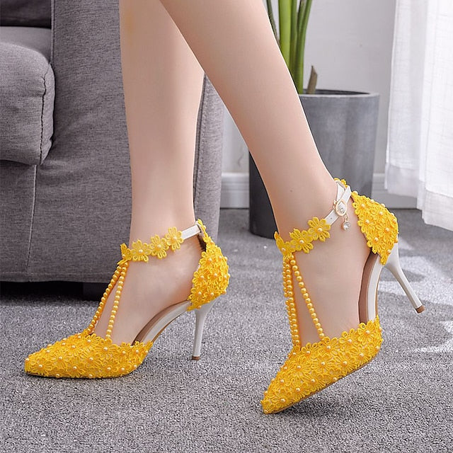Lace Shoes Pointed Bridal High Heel Wedding Women's