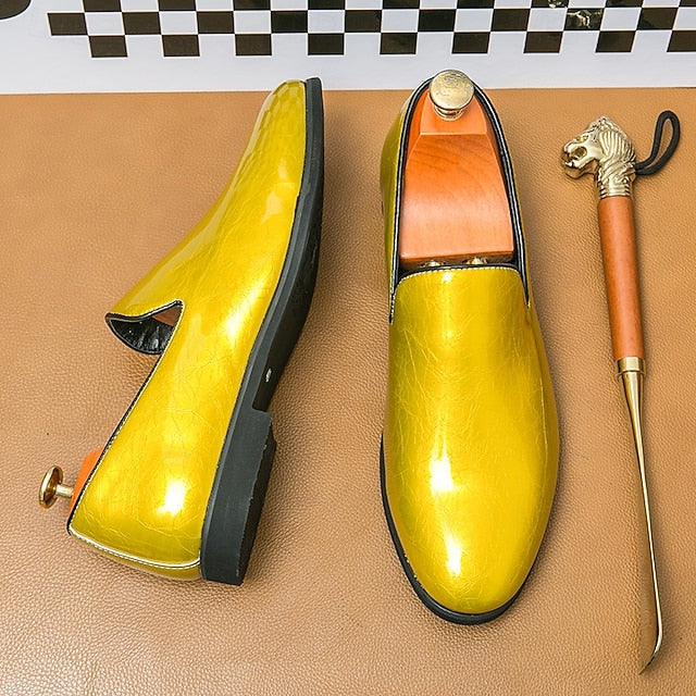 Gold Fashionable – Loafers Metallic Slip-On Men's Shiny