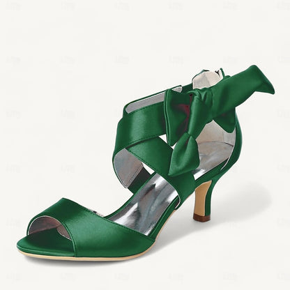 Bridal Shoes Bowknot Women's Heel Open Kitten Wedding