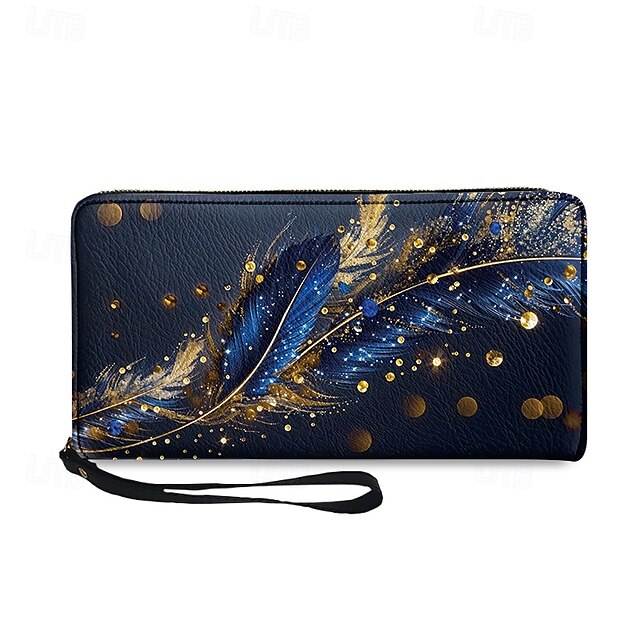 Women's with Gilded Large Capacity Wallet Feather Print