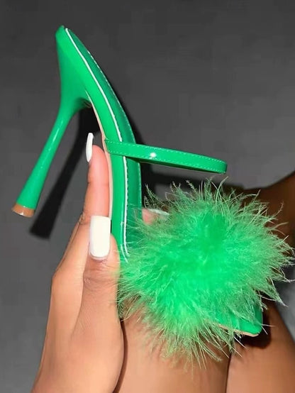Heeled Bold – Feathered Sandals High Green