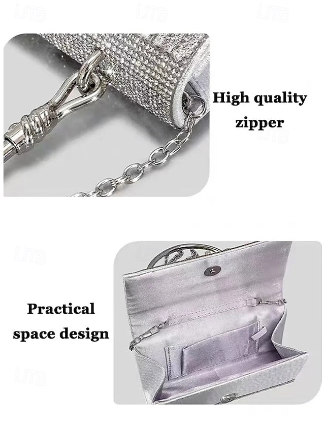 Women's Chain Silver Evening Elegant Crystal with Handbag