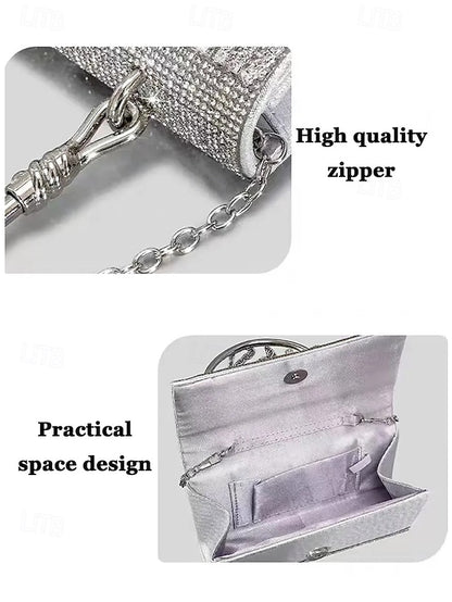 Women's Chain Silver Evening Elegant Crystal with Handbag