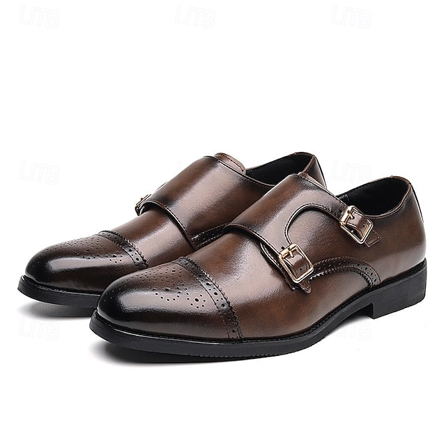 Shoes Men's Double Leather Strap with Faux Monk Brown