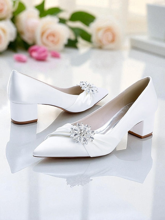 with Women's Crystal Pumps Low Heel White Block