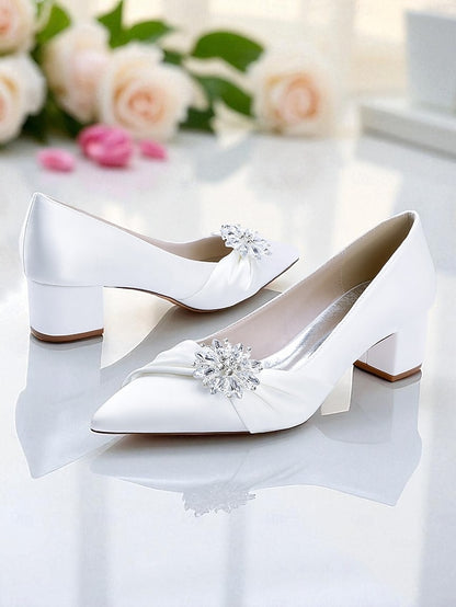 with Women's Crystal Pumps Low Heel White Block