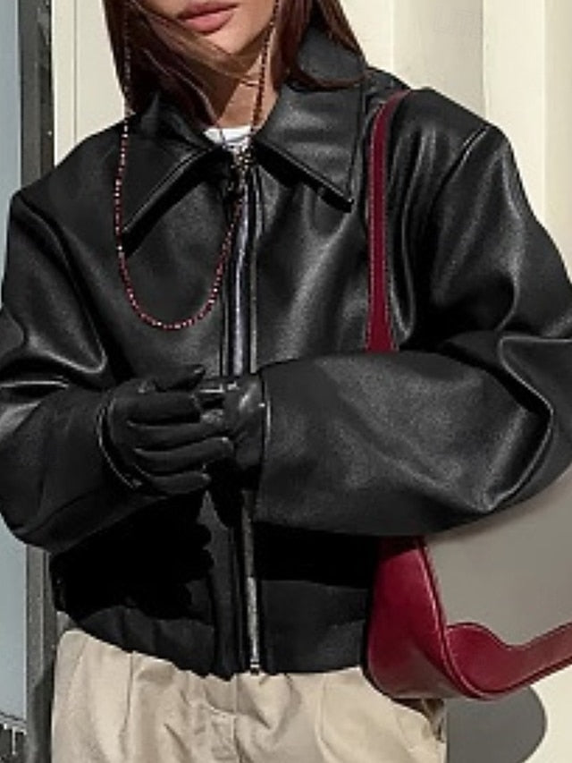 Comfortable Pocket Leather Women's Warm Faux Jacket Zipper