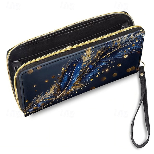 Women's with Gilded Large Capacity Wallet Feather Print