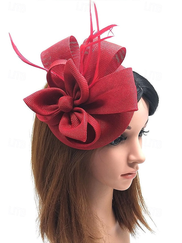 and Feather with Hat Fascinator Bow Accents Women's Green