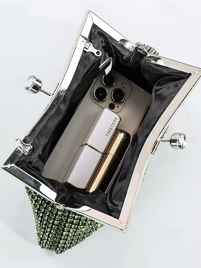 Rhinestone Green Clutch Sage Women's Purse Vintage –