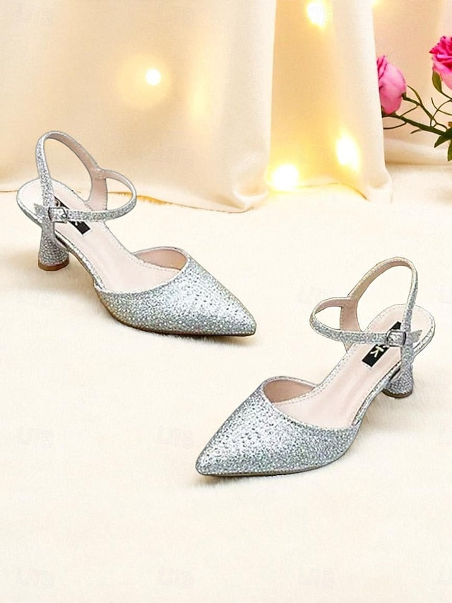 Rhinestone Women's Pointed Slingback Red Heels Toe