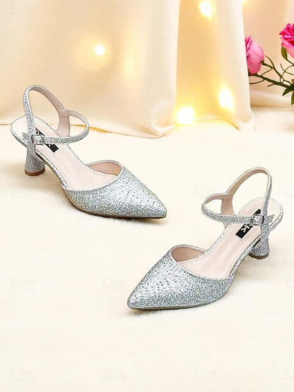 Rhinestone Women's Pointed Slingback Red Heels Toe