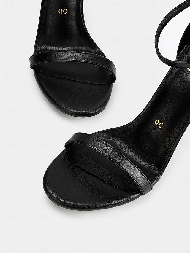 - Black Elegant Ankle Open-Toe Sandals Women Stiletto Strap for