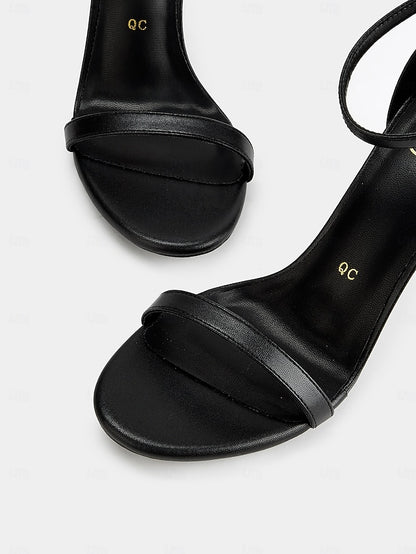 - Black Elegant Ankle Open-Toe Sandals Women Stiletto Strap for