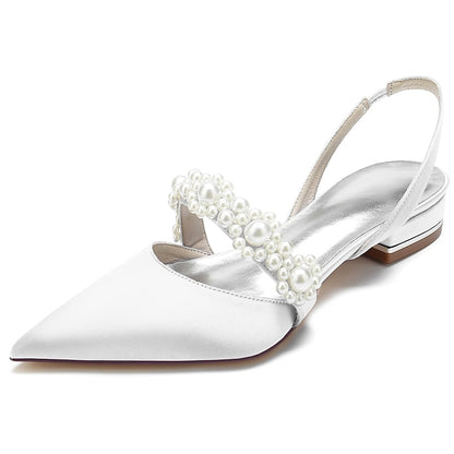 Shoes Elegant with Pearl Women's White Satin