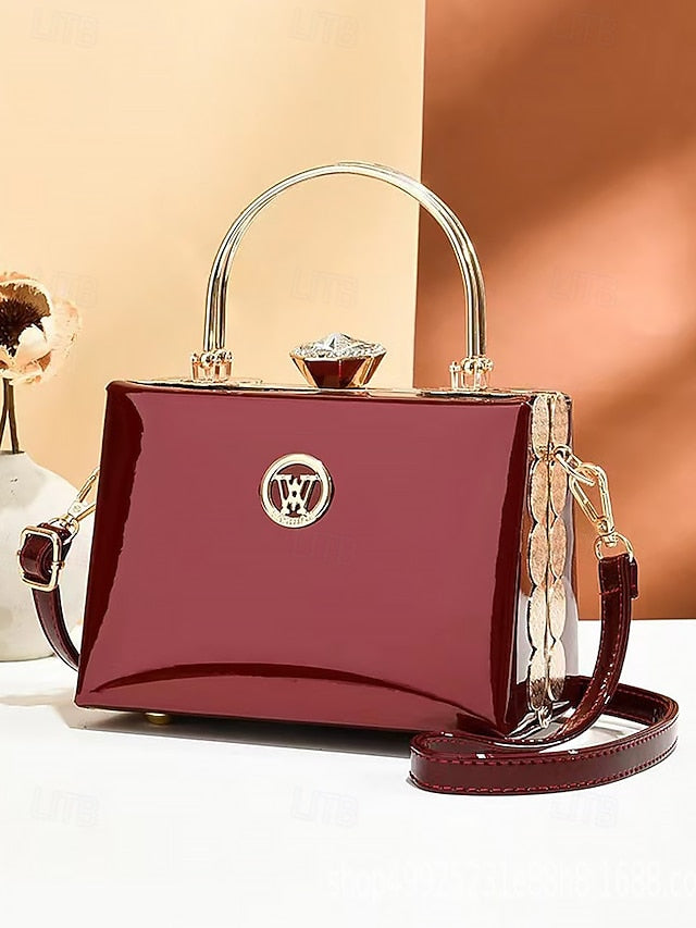 Evening Burgundy with Handbag Patent Leather Gold Women's