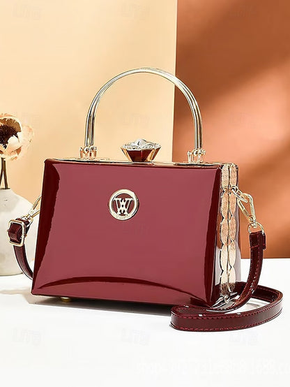 Evening Burgundy with Handbag Patent Leather Gold Women's