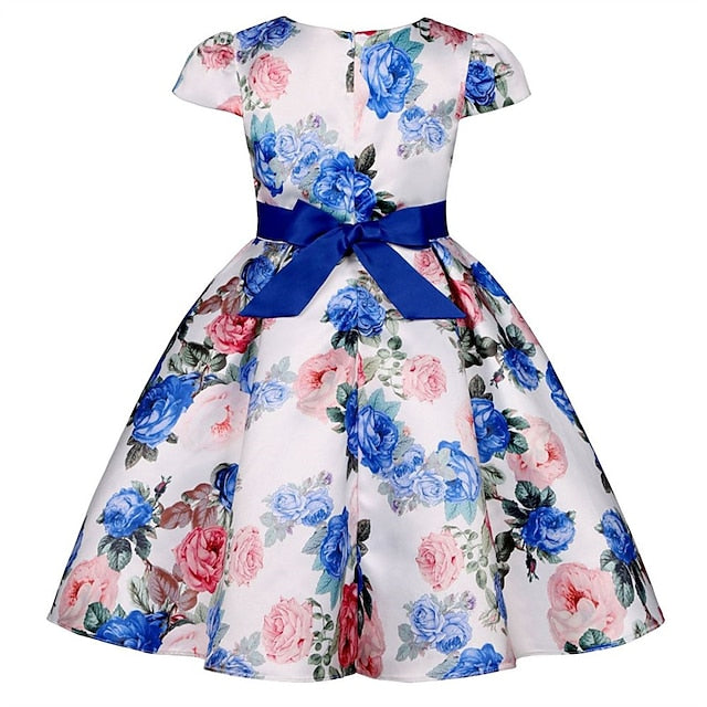 Flower Girls' Short Dress Sleeve Kids Party Floral