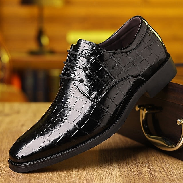 – Faux Oxford Print Green Men's Crocodile Leather Shoes
