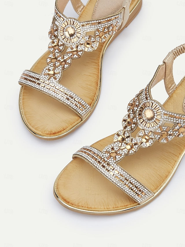 – Embellished Women's Sandals Rhinestone T-Strap Elegant