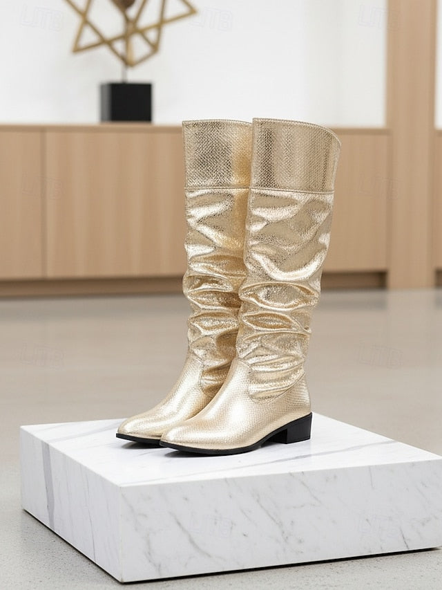 High Party Metallic Women's Shiny - Boots Knee Slouch Gold