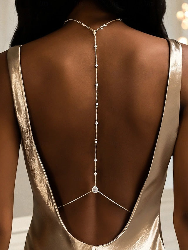 Back Crystal and Body Chain Pearl Drop Delicate Women's