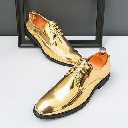 – Gold Leather Sleek Shiny for Lace-Up Men Patent Shoes