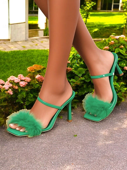 Heeled Bold – Feathered Sandals High Green