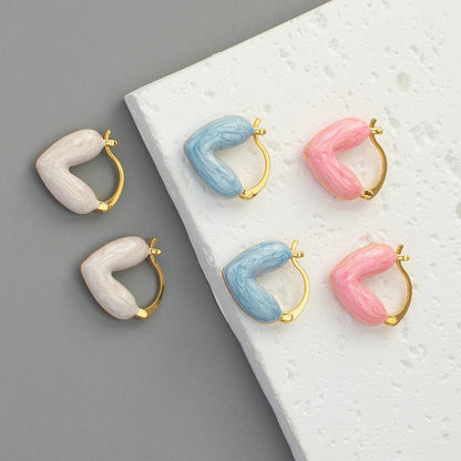 Geometric Enamel Heart Earrings