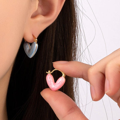 Geometric Enamel Heart Earrings