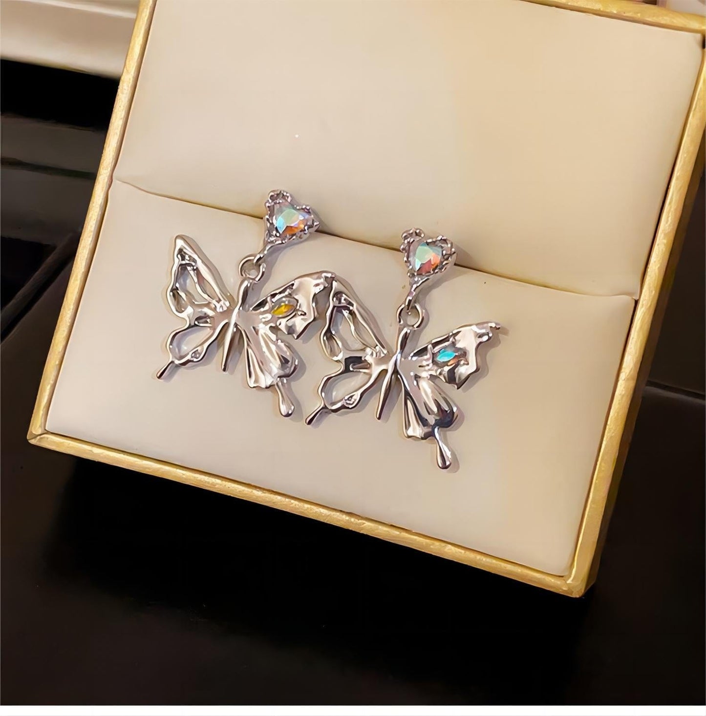 Geometric Dangling Butterfly Earrings