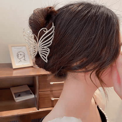 Pince à cheveux en forme de papillon avec perles en cristal géométriques