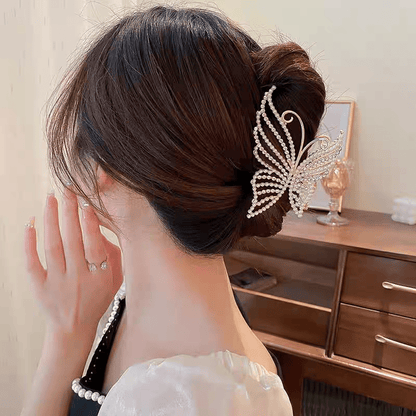 Pince à cheveux en forme de papillon avec perles en cristal géométriques