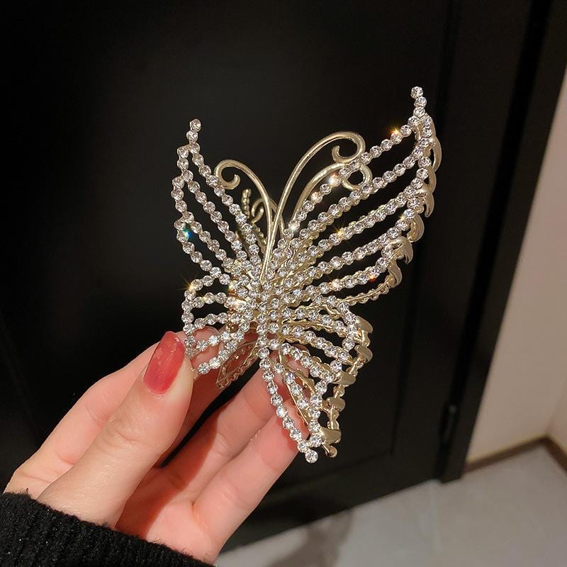 Pince à cheveux en forme de papillon avec perles en cristal géométriques