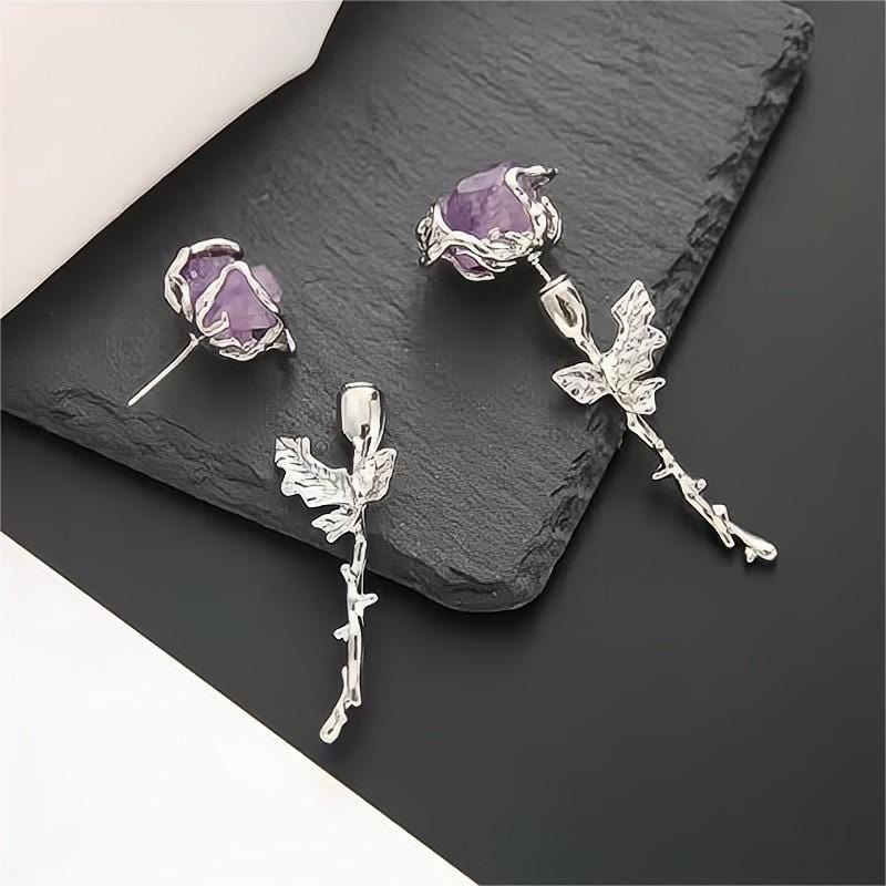 Purple Agate Rose Earrings