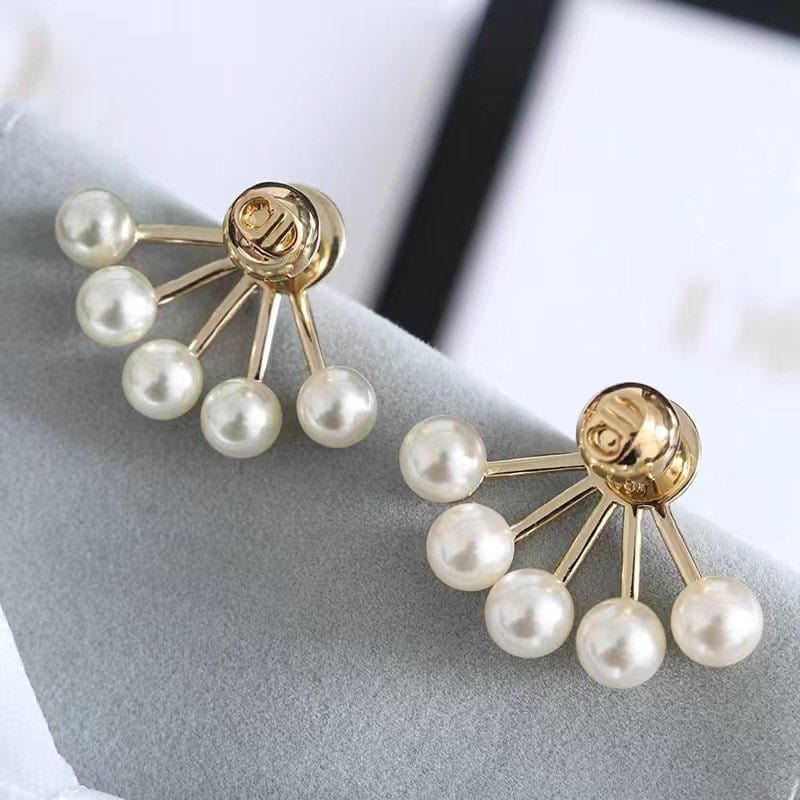 Geometric Silver Post Pearl Earrings